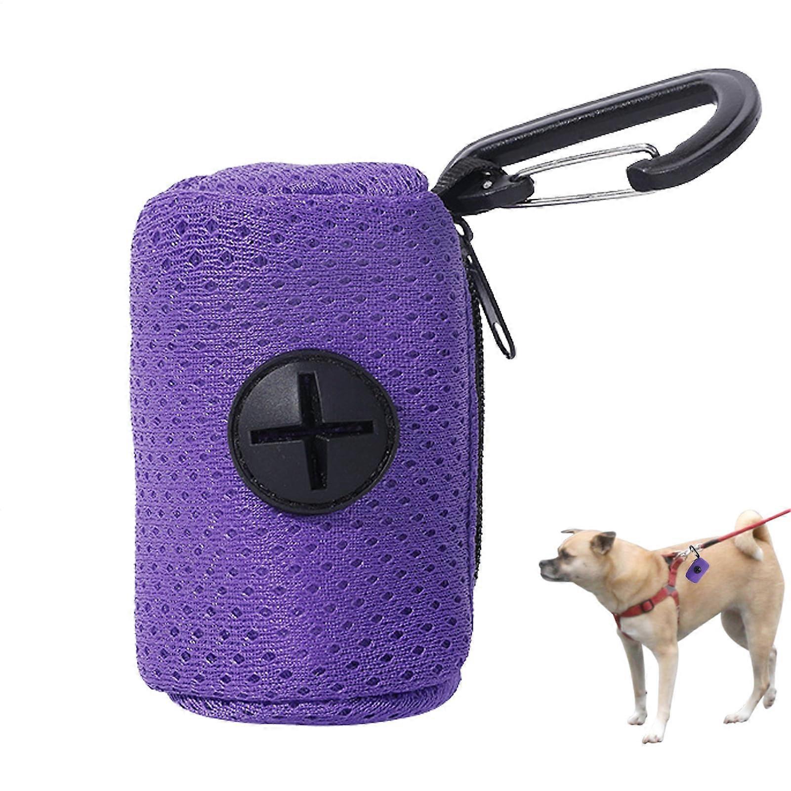 Dog Waste Bag Dispenser Mesh Fabric Leash Attachment With Zipper, Portable Dog Poop Holder For Walking, Purple