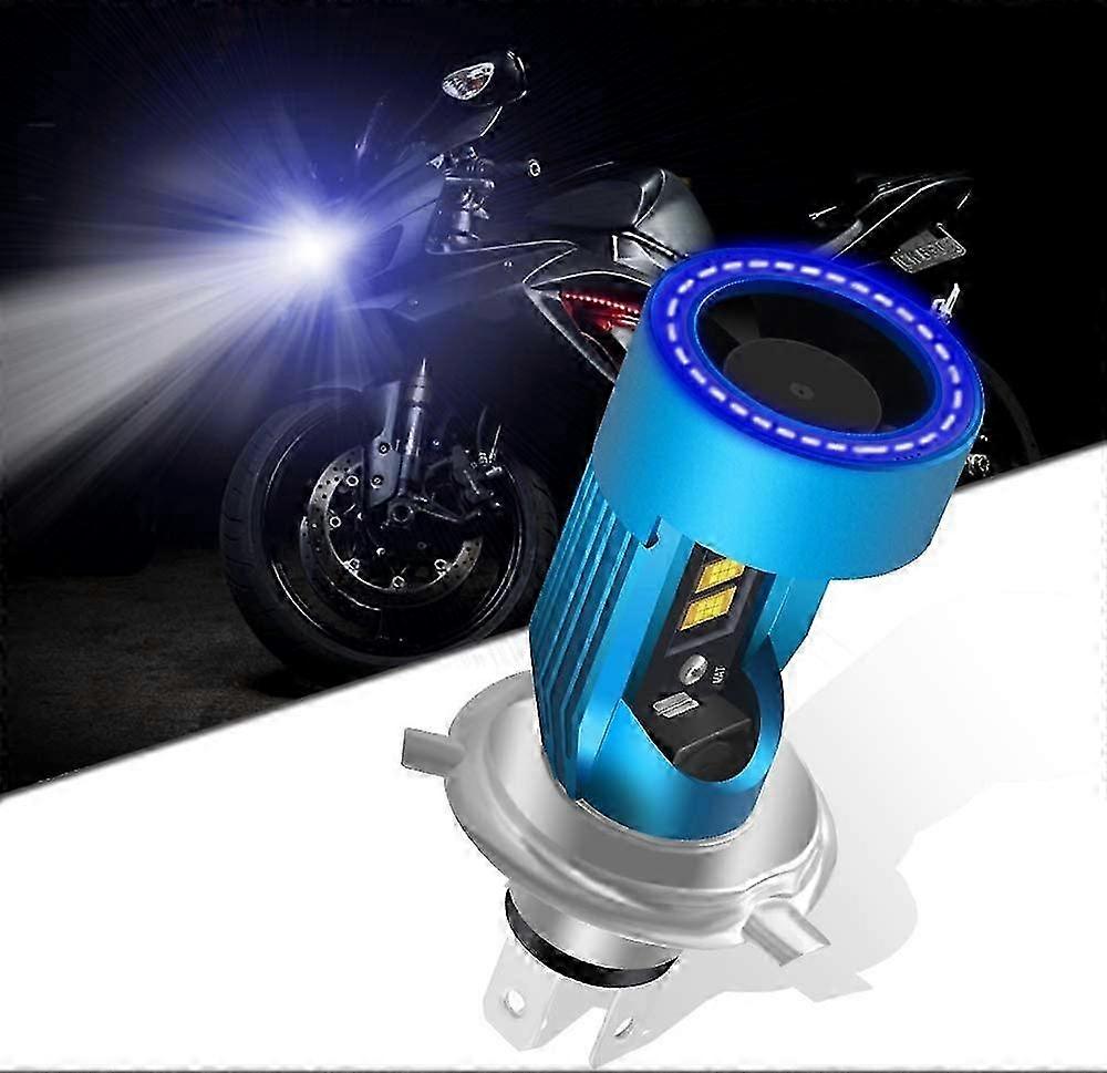 H4 HS1 LED Motorcycle Headlight Bulb with Blue Angel Eye 9003 HS1 High/Low LED Headlamp 12V 2600LM Replacement of H4 Halogen Lamp SZRH A-B