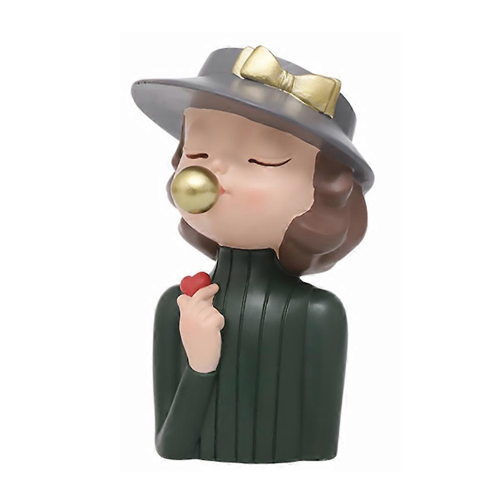 Creative Pot Statue Resin Flowerpot Office Decor Round Shape Dark Green Color For Homeowners 1pc