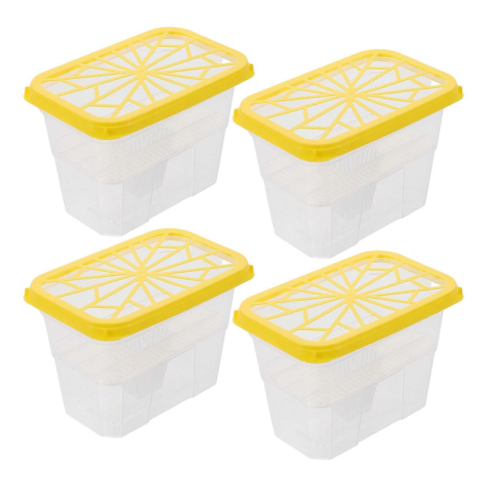 Yellow Moisture Absorber Box Plastic for Storage Use 4Pcs Empty Holder Set