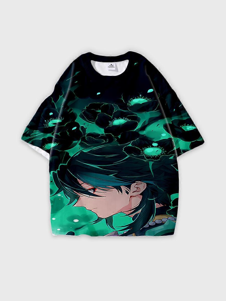 T-shirt round neck Role Pattern loose short sleeve D263