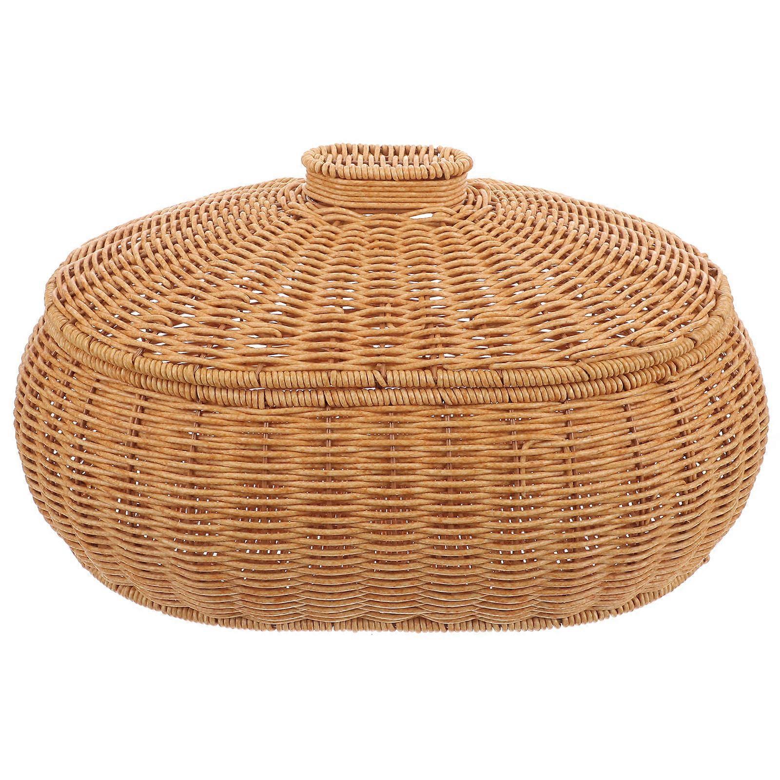 Woven Storage Basket for Organizing with Lid in Light Brown for Kitchen and Home Use 10x8x5 Inches