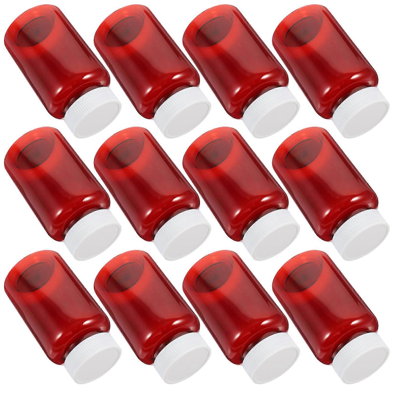 12 Pack Dark Red Plastic Bottles with Caps for Home Storage Durable PET Empty Medicine Containers