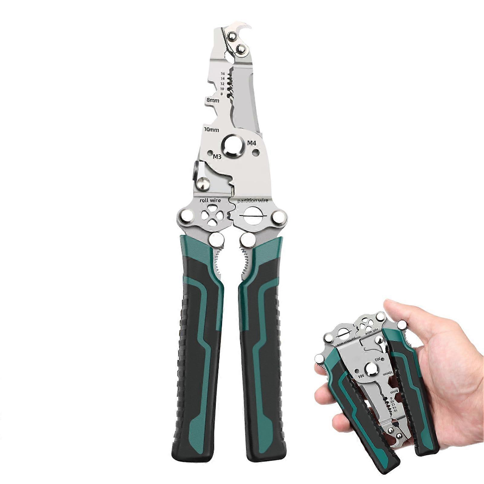 Foldable Wire Stripper Tool, Multifunctional Crimper and Cable Cutter Pliers for Electrical Installation and Stripping, Crimping, Cutting