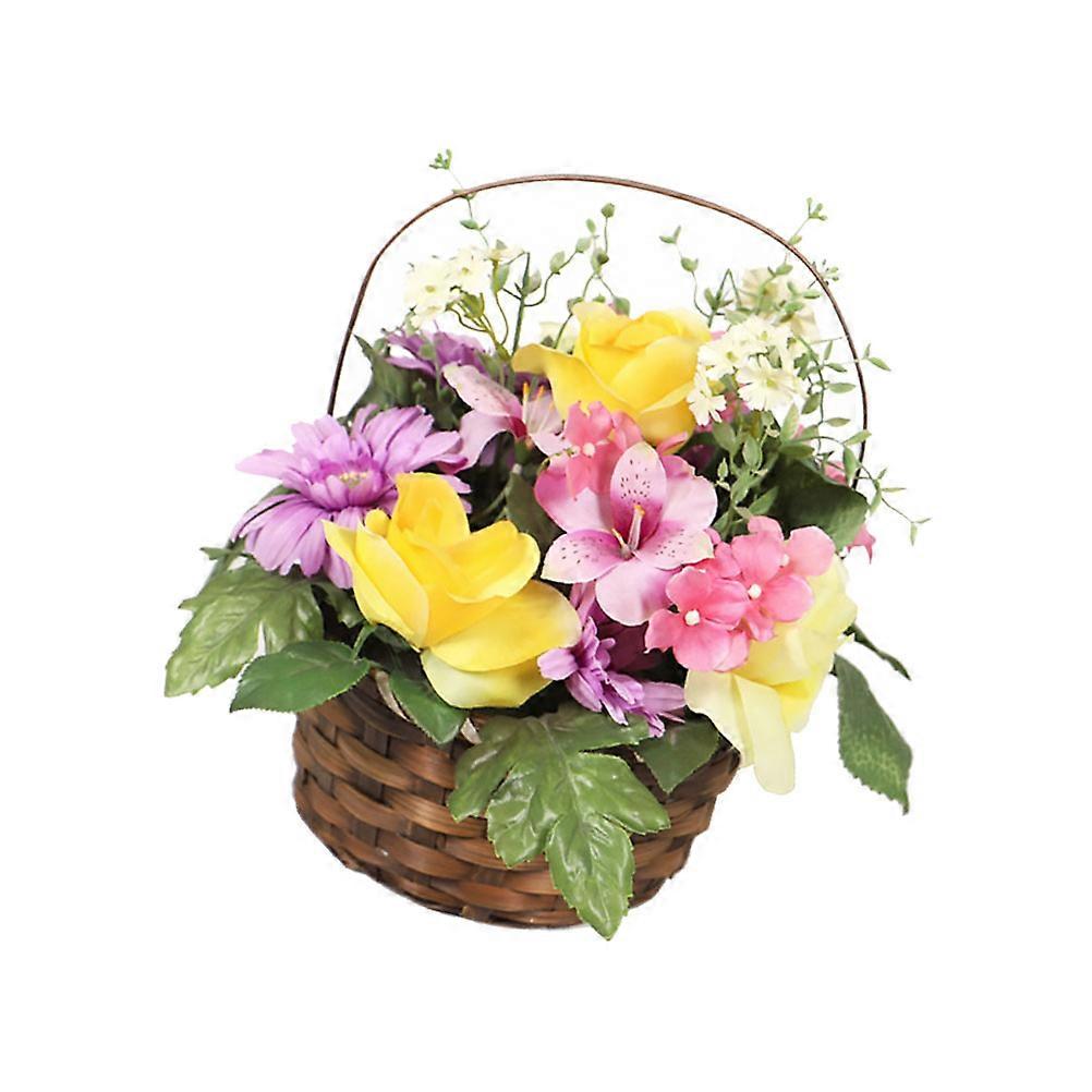 Artificial Flower Basket with Handheld Pink Gerbera Ornament for Home, Garden, Balcony and Desktop Decoration