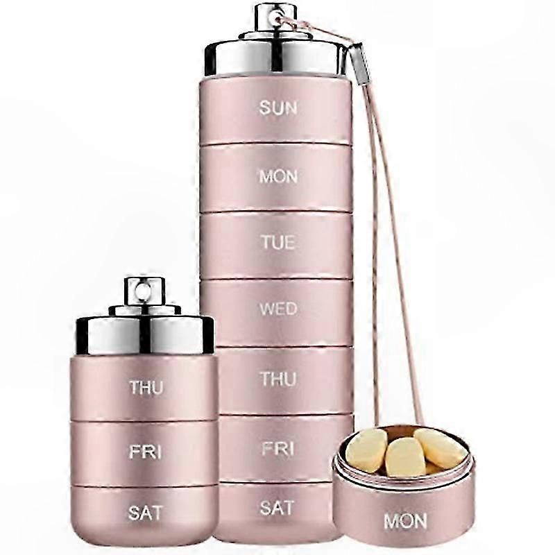 Weekly Pill Organizer, Stackable Travel Case, Waterproof Design, Pink Container for Medication Management