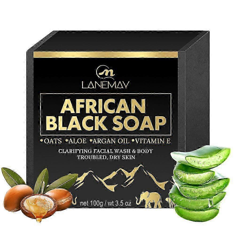100% Pure African Black Soap Bar for Face & Body - Natural Acne Treatment for Oily Skin, Dark Spots - Handmade with Shea Butter