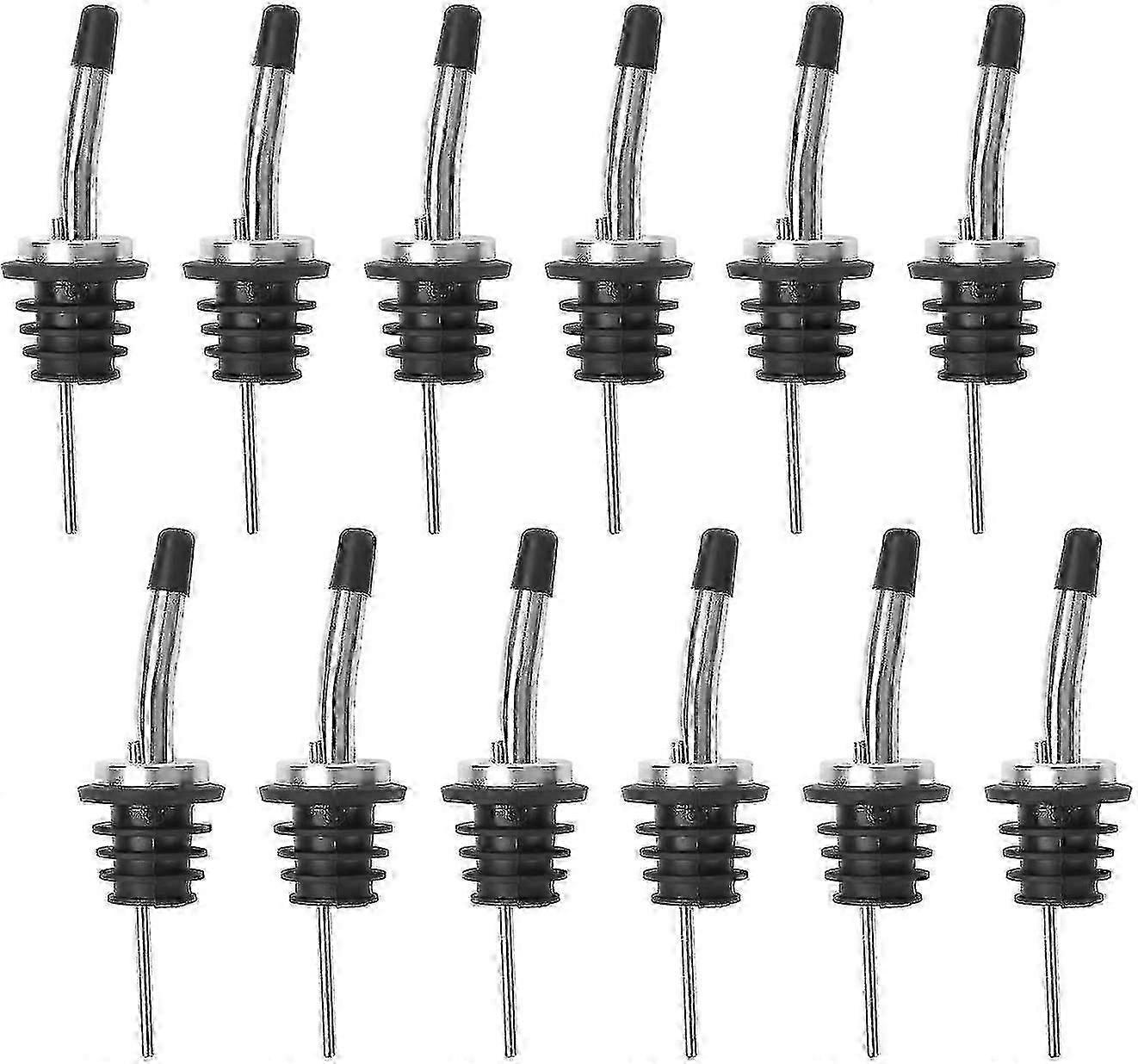 12 Pack Classic Bottle Pourers Stainless Steel Tapered Spout - Liquor Pourers With Rubber Dust Caps