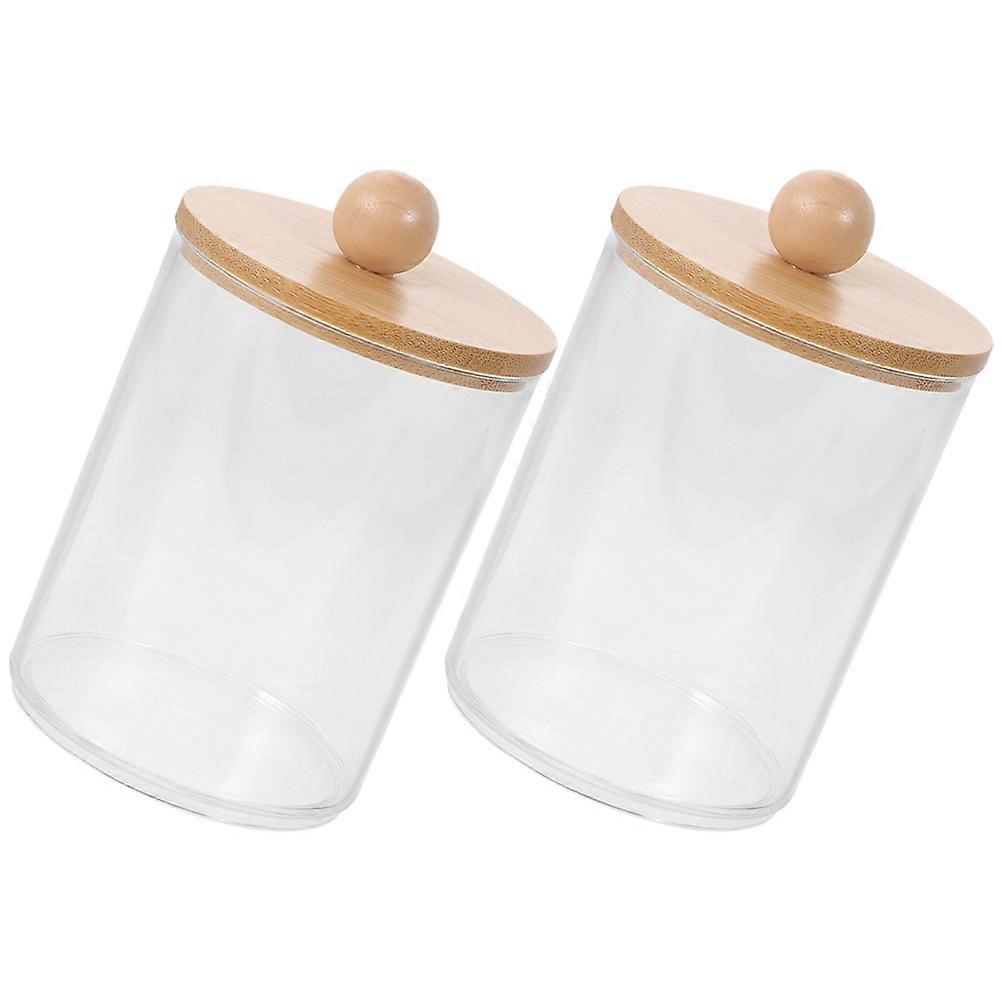 Transparent Desktop Swab Jars For Makeup Items And Home Organization Round Shape 2Pcs