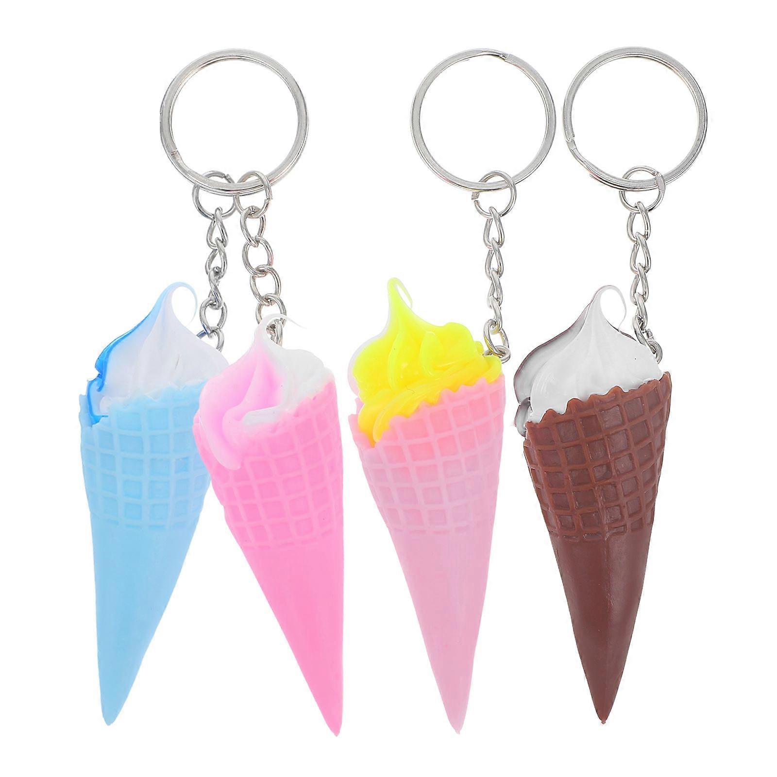 Cute Assorted Color Ice Cream Cone Keychain Pendant PVC Key Holder Mini Size 4pcs