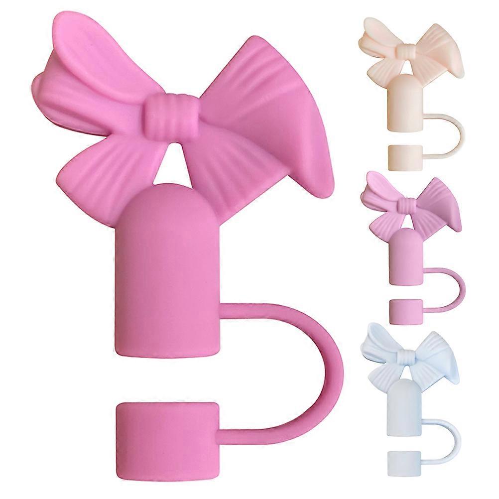 Cute Bowknot Silicone Straw Covers for Tumblers Decorative Protective Toppers Assorted Color 4pcs