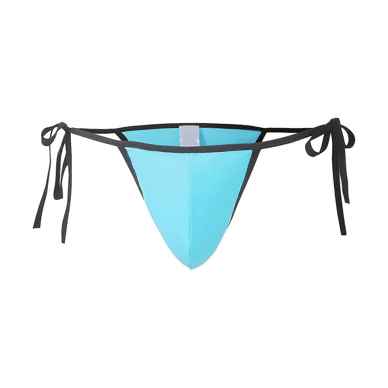 Casual Men's Sky Blue Bikini Swim Shorts, Side Tied, Stylish Beachwear, Size M, Comfortable and Sexy Swim Trunks