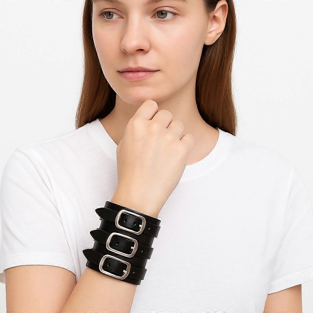 Black bracelet with three buckles 