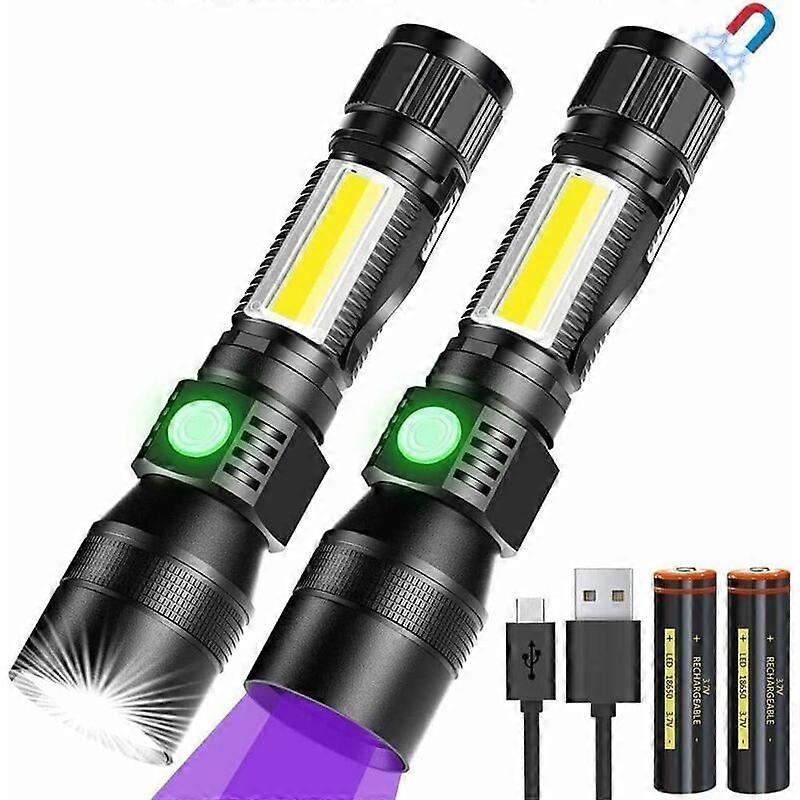 3 in 1 UV Flashlight, USB Rechargeable LED Flashlight, Zoomable Magnet, Waterproof COB Work Light