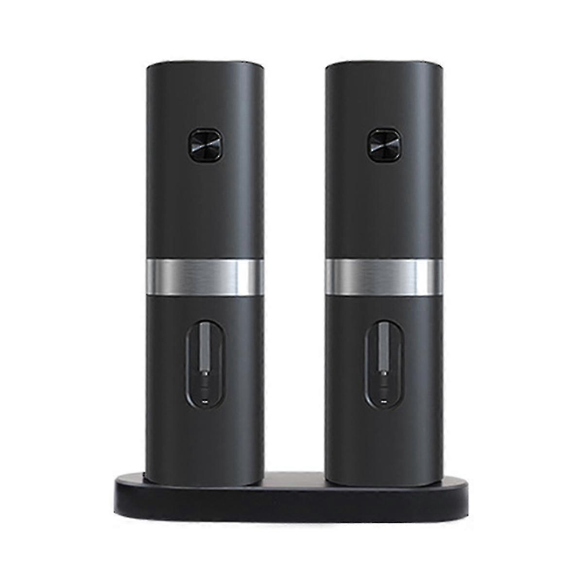 Electric Salt and Pepper Grinder Set with Rechargeable Base, LED Light, Adjustable
