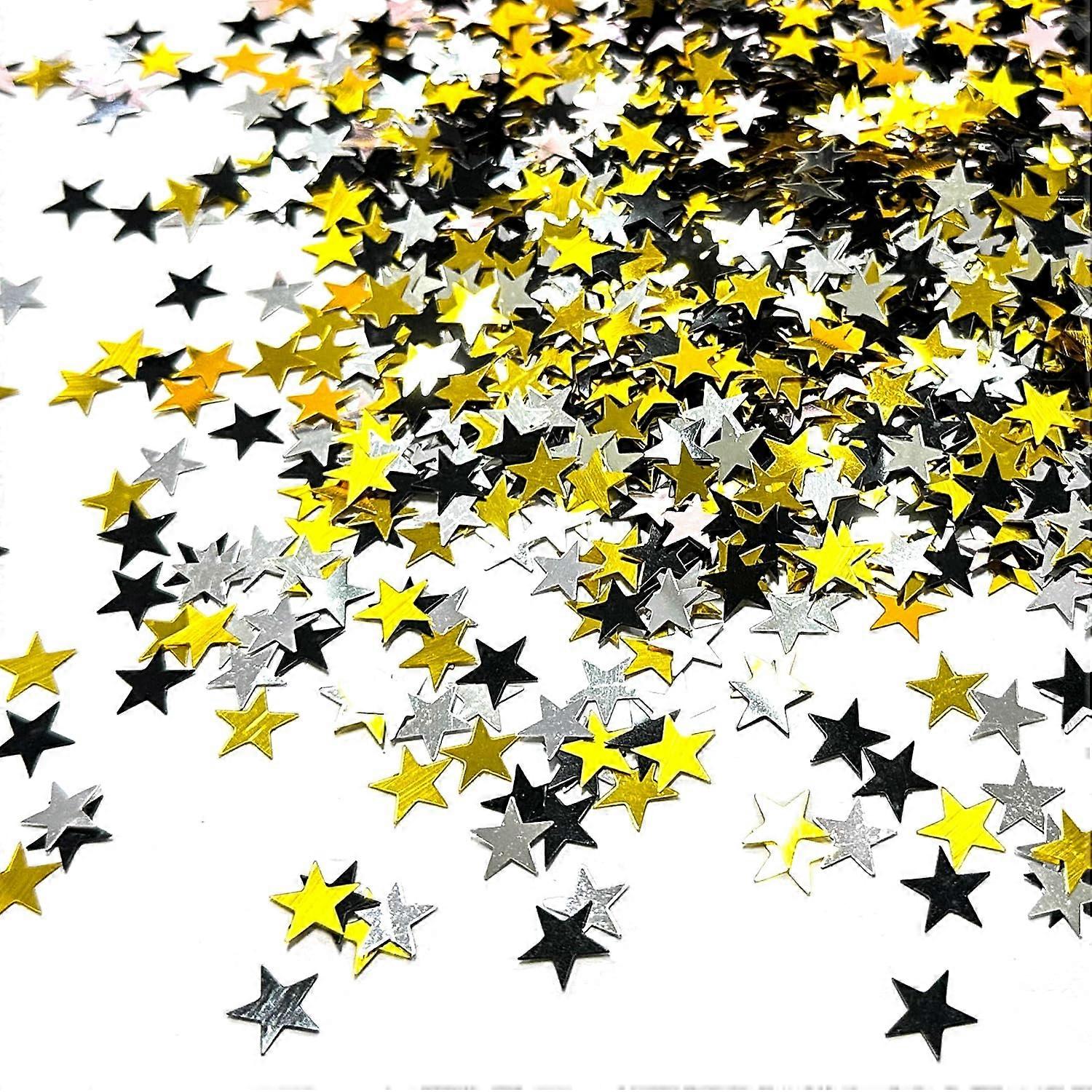 Star Glitter Confetti 30g, 10mm Foil Star Sequins, Five-Pointed Star, Black Gold And Silver, Party Wedding Table Decor