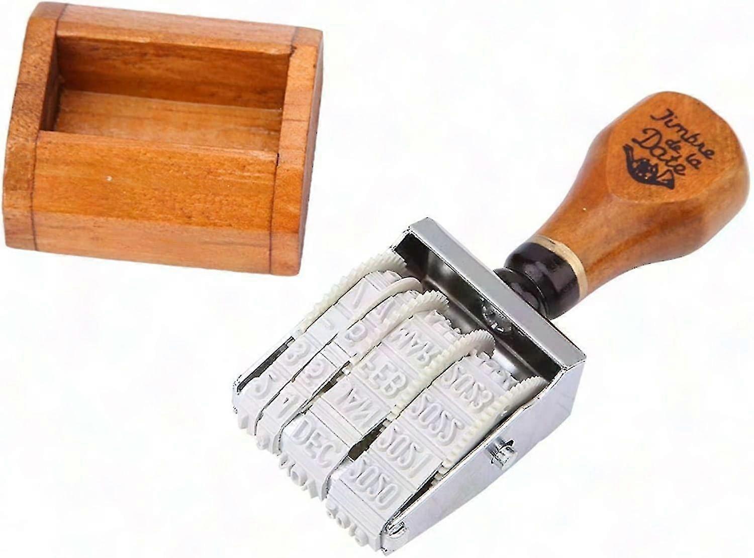 طقم ختم تاريخ خشبي خمر DIY الأسطوانة ختم رقمي لتزيين فن سكرابوكينغ (بني 1 قطعة)