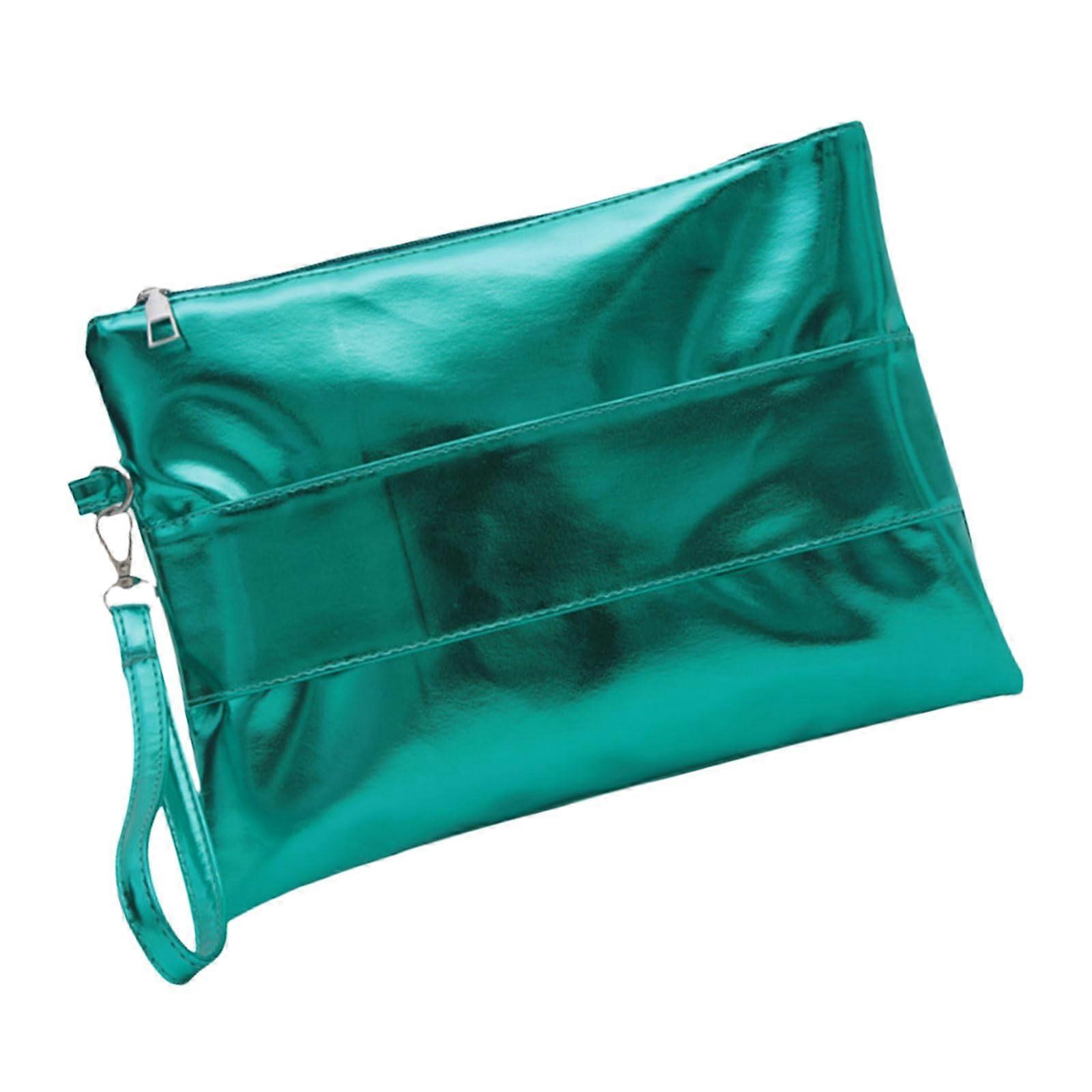Shining Metallic PU Leather Envelope Wristlet Clutch Bag Green Multipurpose Handbag For Daily Use And Evening Event