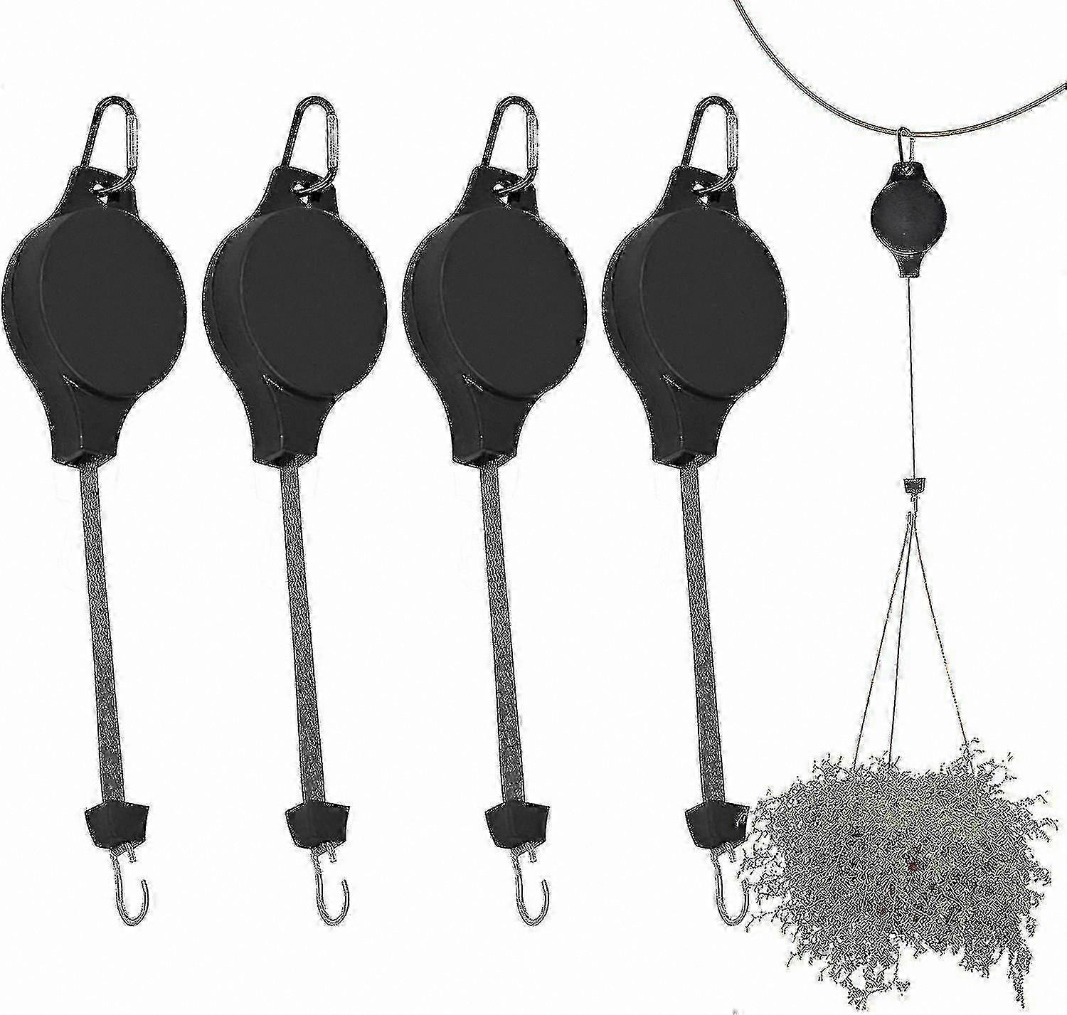 Adjustable Plant Pulley System with 4 Retractable Hooks for Hanging Flower Baskets and Potted Plants