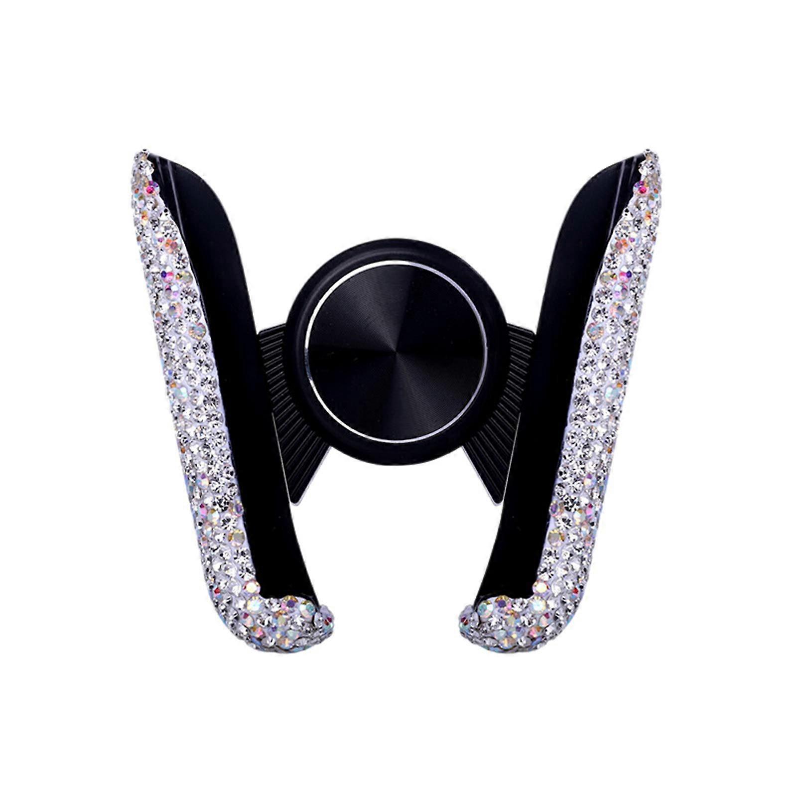 Car Phone Holder Universal Crystal Diamond Air Vent Mount, 360 Degree Rotating Snap-In Stand, White