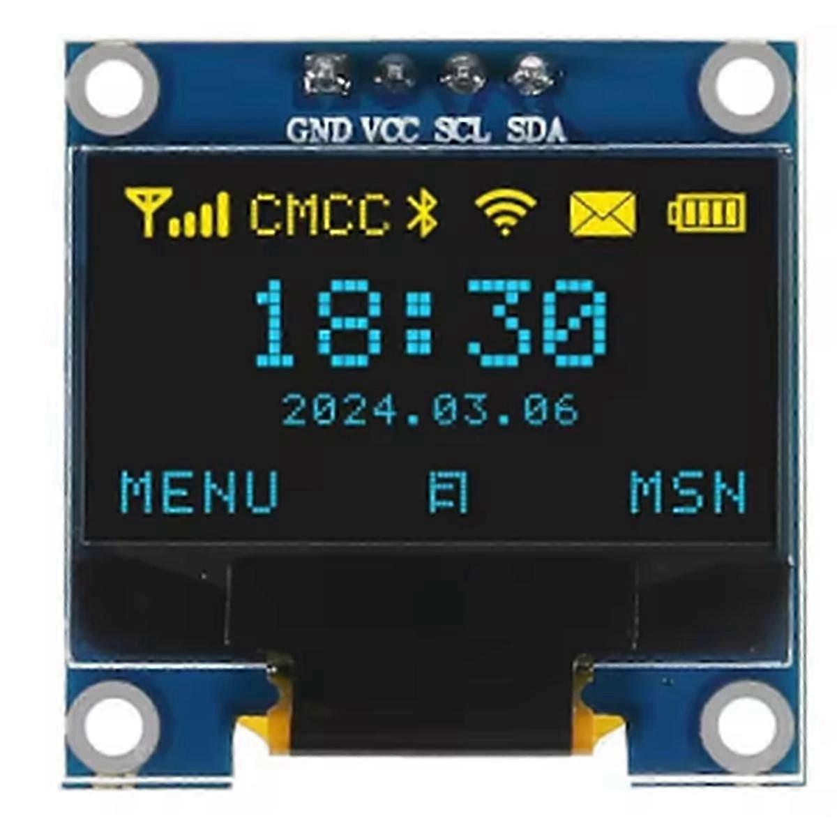 0.96 Inch OLED Display Screen Module I2C IIC 128x64 SSD-1306 LCD Screen 3.3V-5V Blue Yellow for ESP32 ESP8266