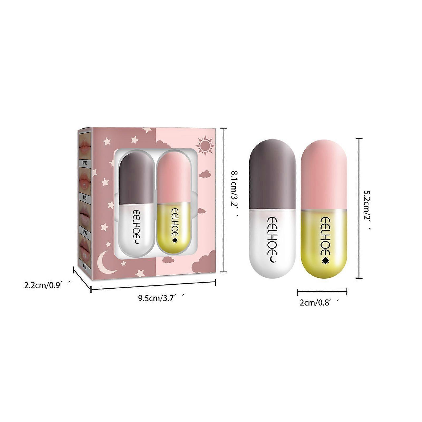 EELHOE 5.5ml x 2Pcs Day & Night Plump Lip Enhancer Natural Lip Care Essence Moisturize Smooth Repair Lips