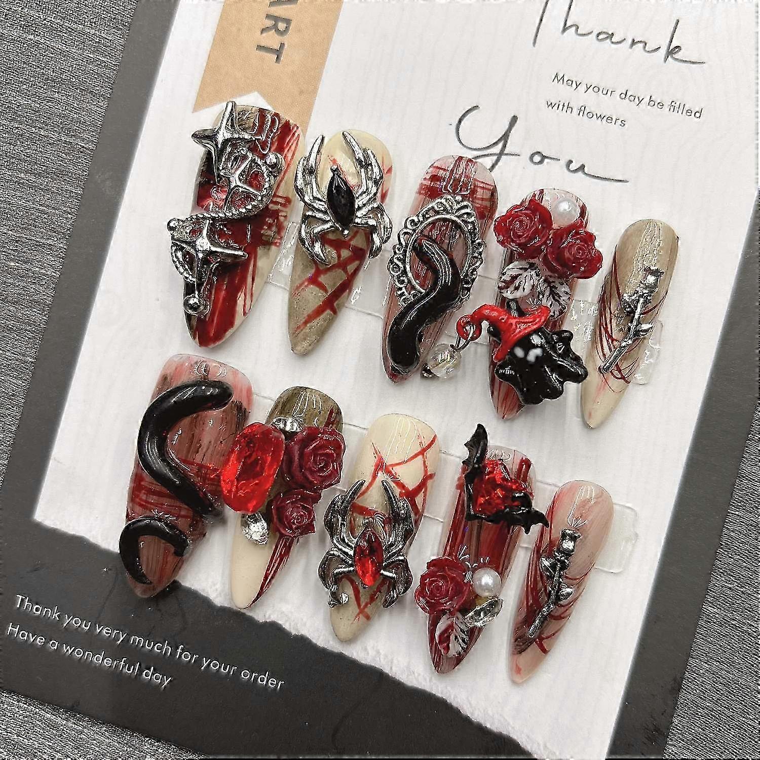 Gothic Spider Press on Nails Handmade False Nail Art Designs