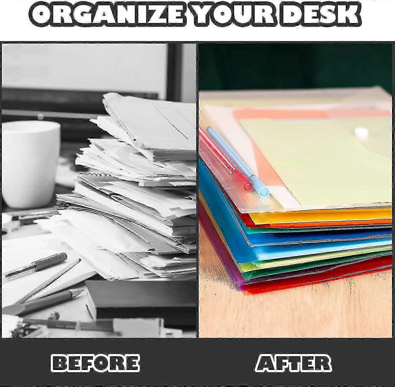 12 Pack A4 Clear Plastic Envelopes with Snap Button, Poly Document Folders for Stationery Organization