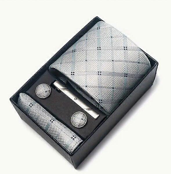 Gravata masculina, combinada com abotoaduras, lenço e clipe de caixa