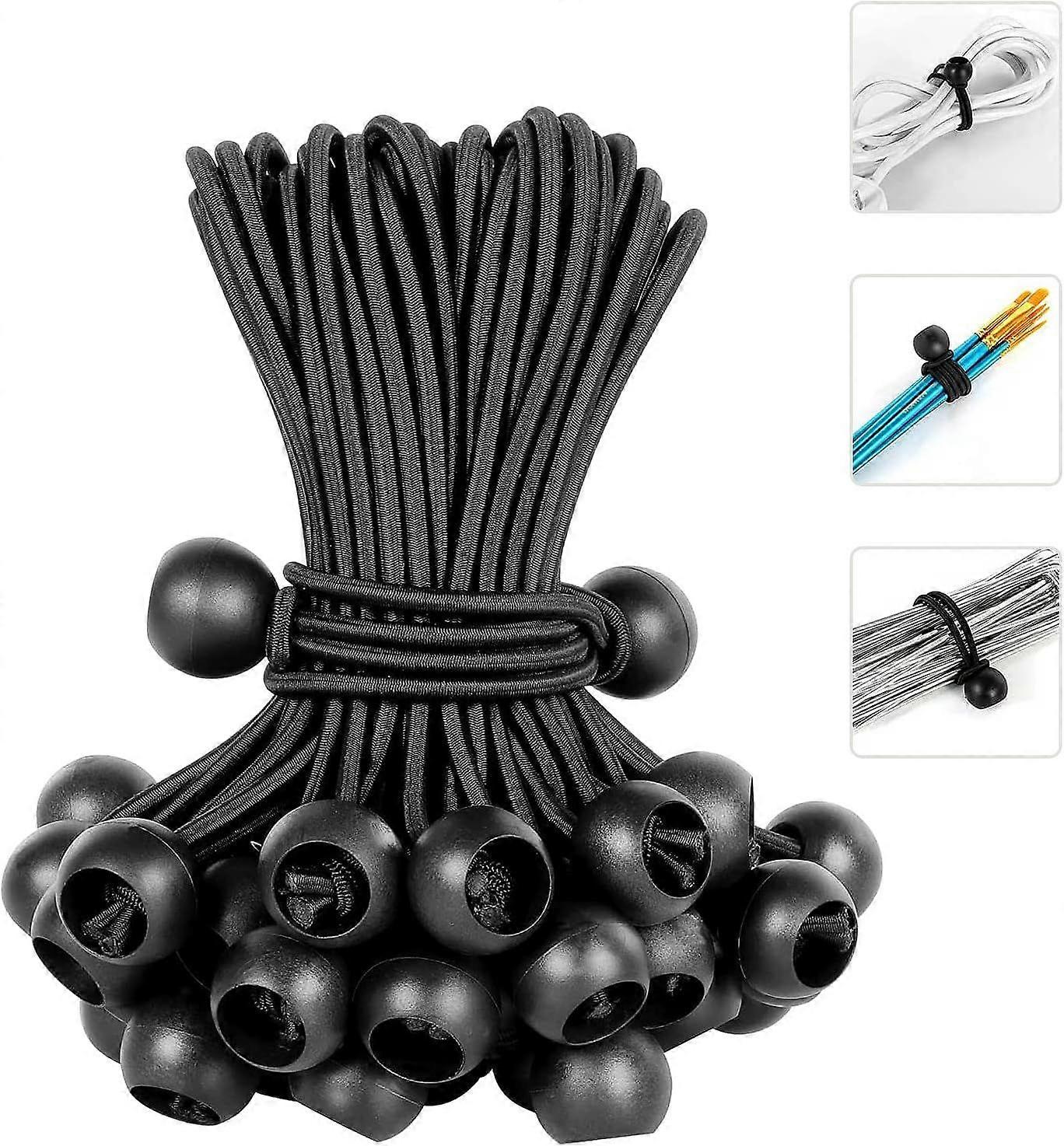 20 Pcs Black Bungee Cord, Tarpaulin Bungee Cord, Ball Bungee Cord for Tents