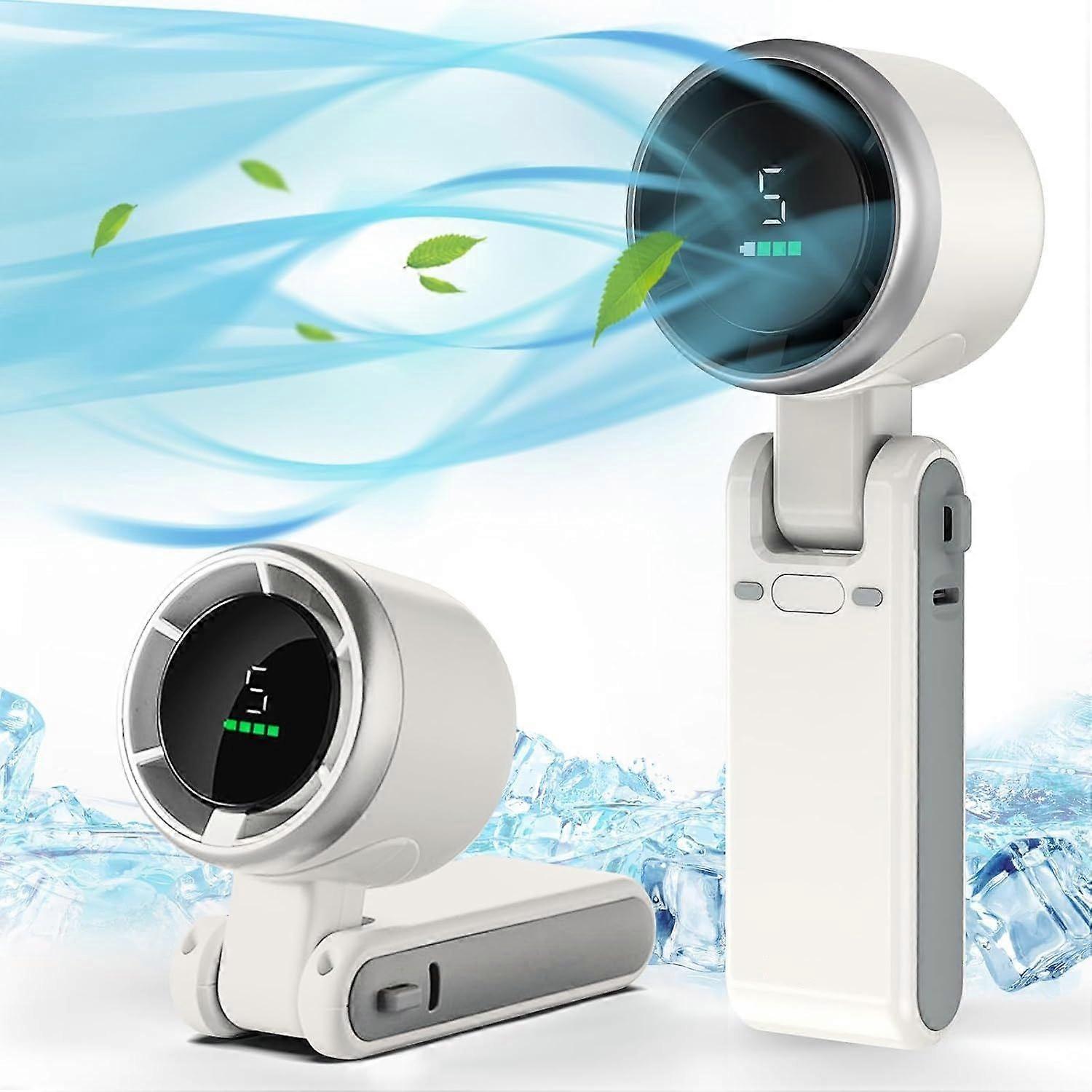 Portable handheld turbo fan, 5 speed settings, battery powered, with air turbine technology cooling(White)