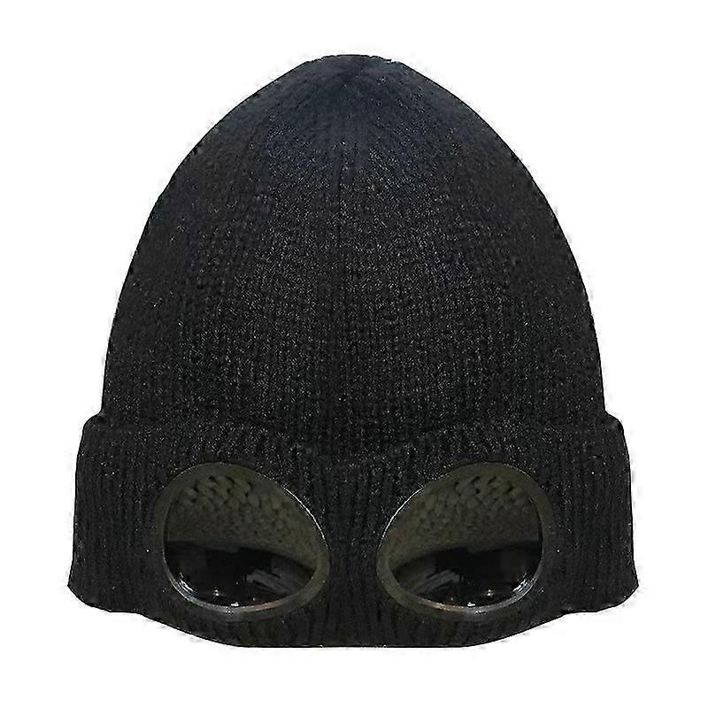 Knitted hat with goggles black