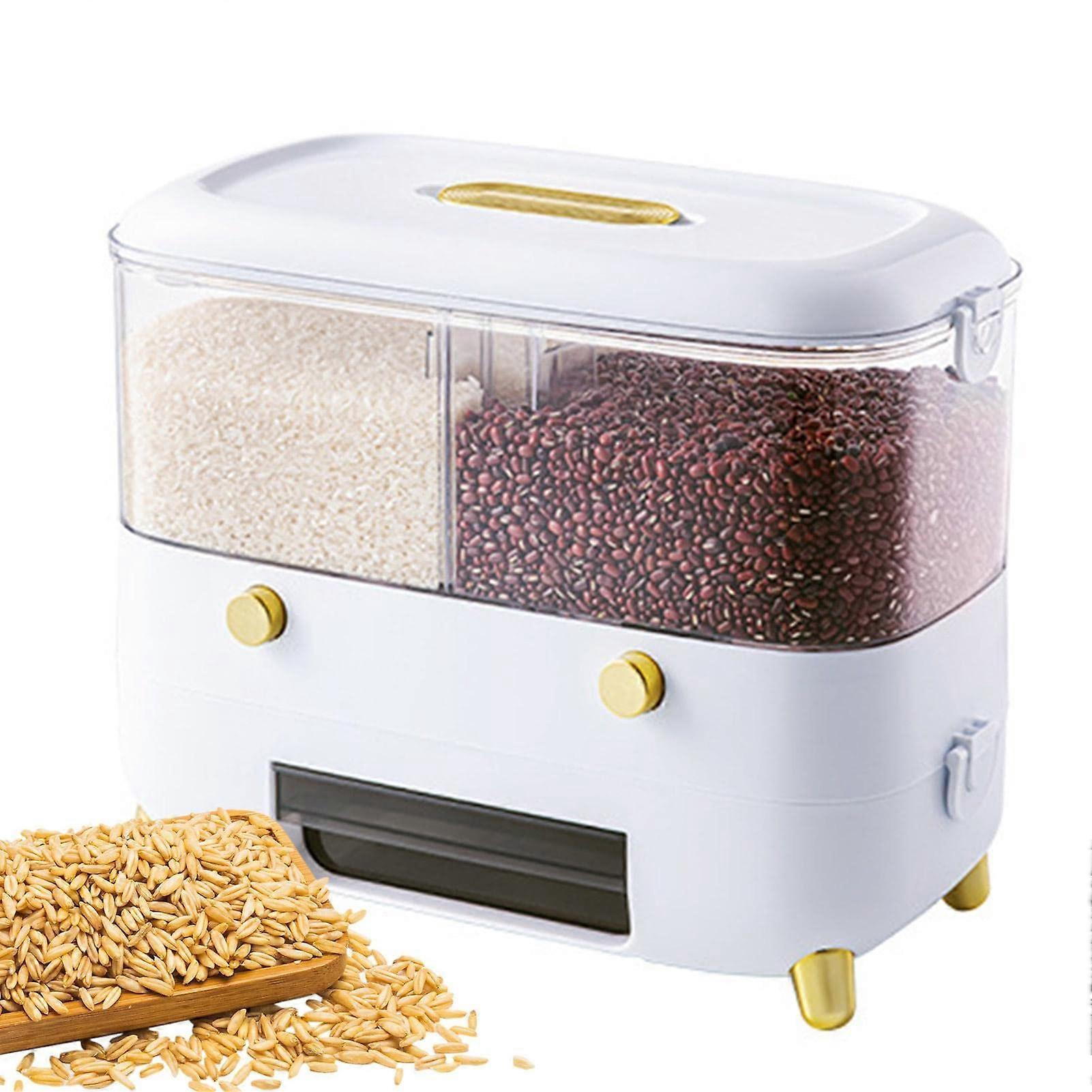 Lentil Dispenser For Kitchen White 2Grid Single Layer Cereal Dispenser Rice Container Automatic Waterproof Storage