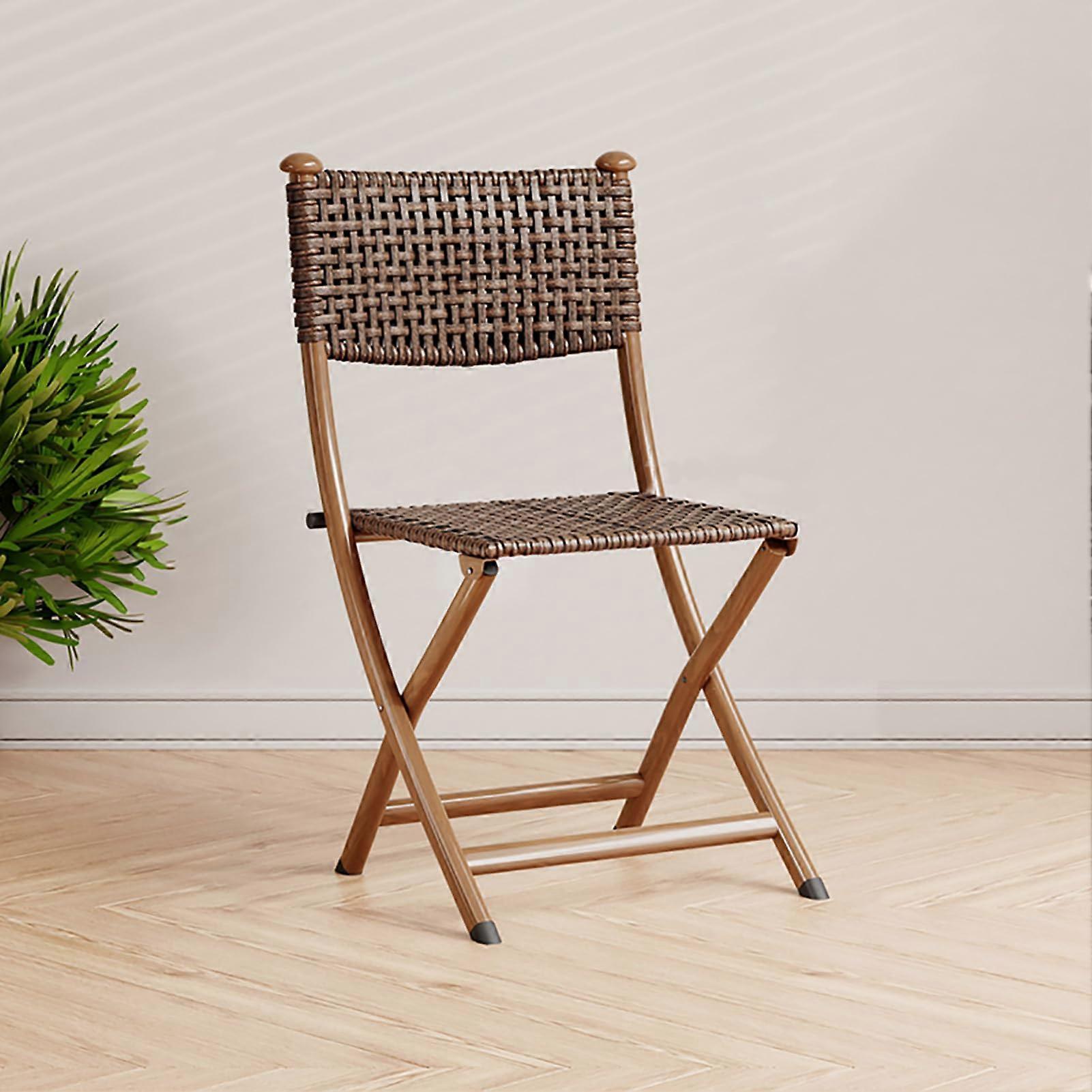 Pe Rattan Folding Chair With Backrest, Outdoor Patio Foldable HandWoven Dining Chair, Lawn Walnut SSet Of 1