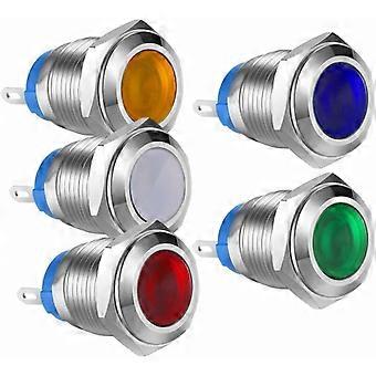 5pcs 12V-24VDC 12mm LED-Anzeigeleuchte Wasserdichte Edelstahl-Kontrollleuchte (5 Farben)