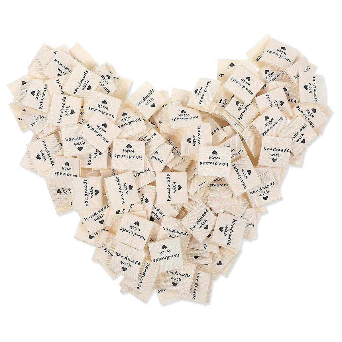 200PCS Sewing Labels for Handmade Items, Handmade with Love Embossed Tags Sew on Clothing, Fabric Labels