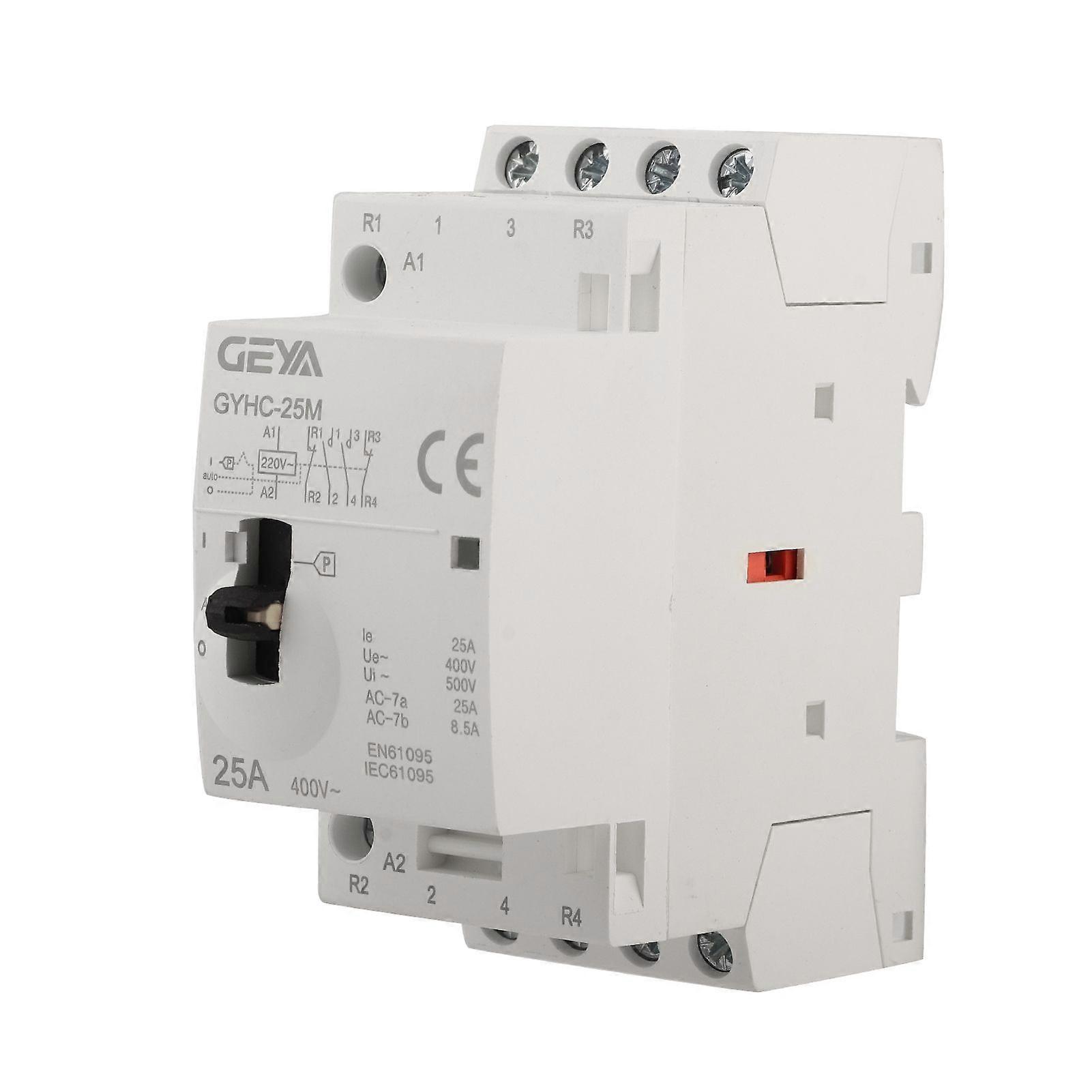 4P 25A 220V 50Hz DIN Rail Household AC Contactor with Manual Control Switch