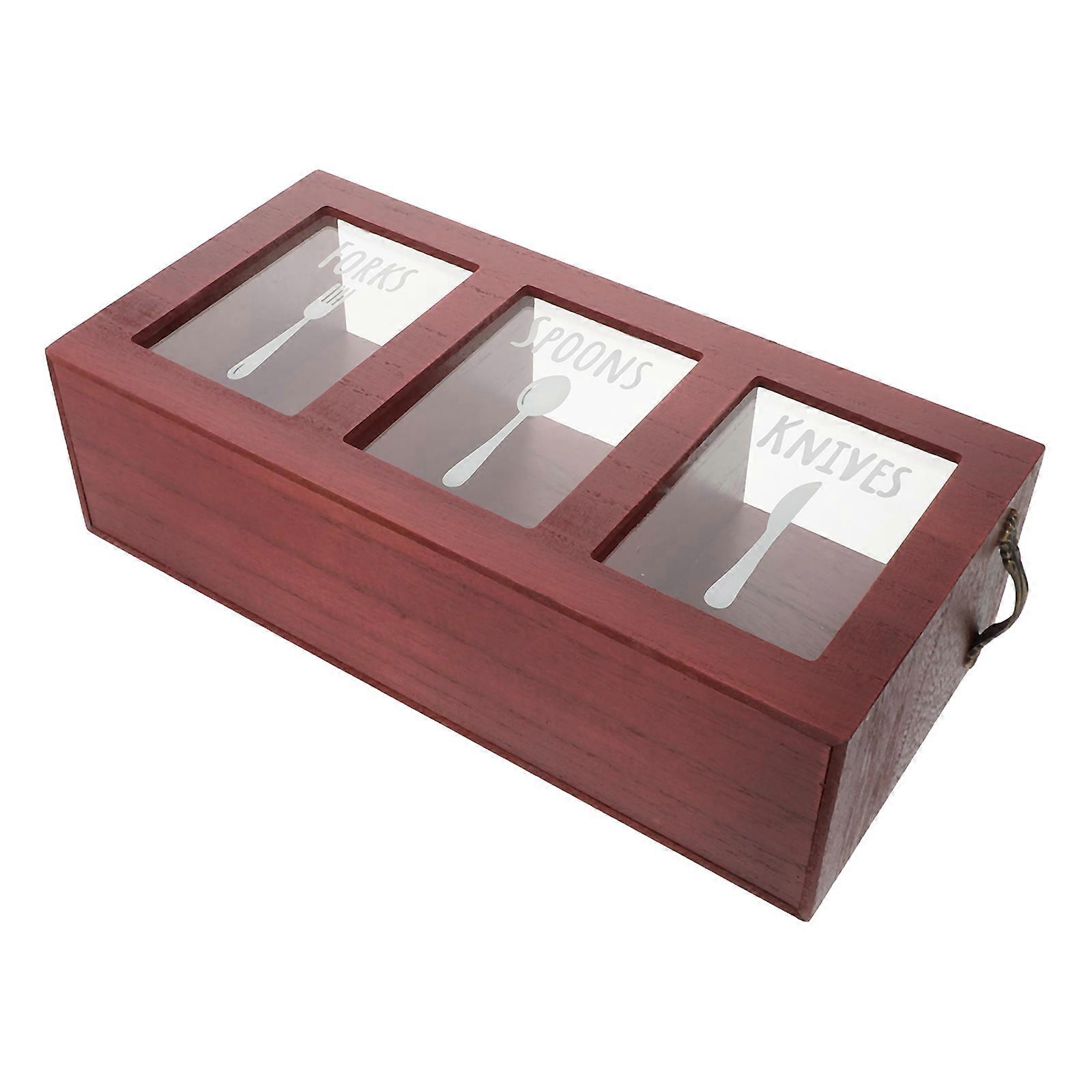 Silverware Storage Box Wooden Cutlery Holder for Kitchen 2Pcs