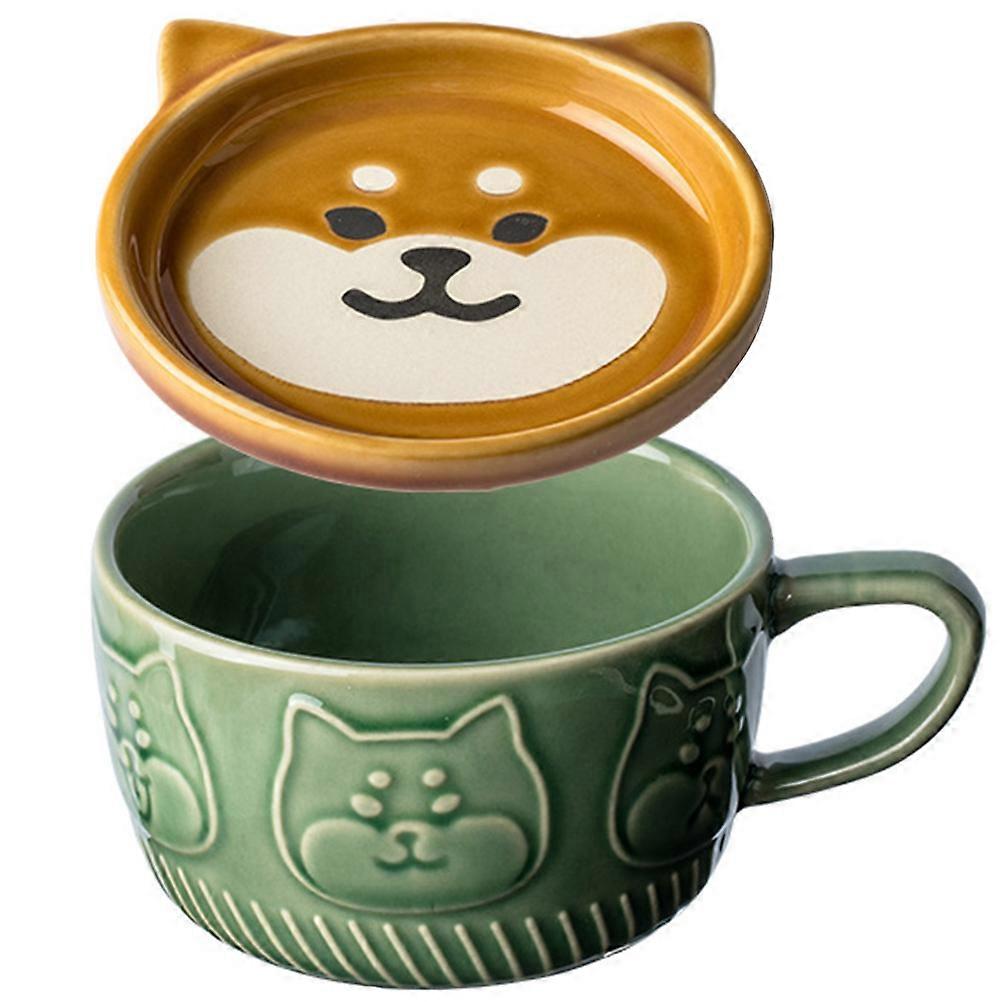 Cat Ceramic Milk Cup Decorative Cartoon Mug for Spa Use Green Ceramic