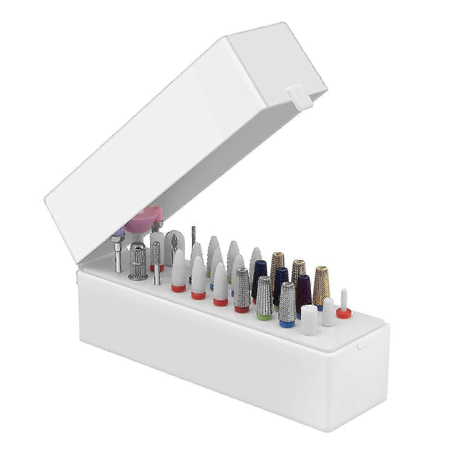 Nail Drill Bits Holder Dustproof Stand Displayer Organizer Container 30 Holes Manicure Tools (Not Include Nail Drill Bits,white)