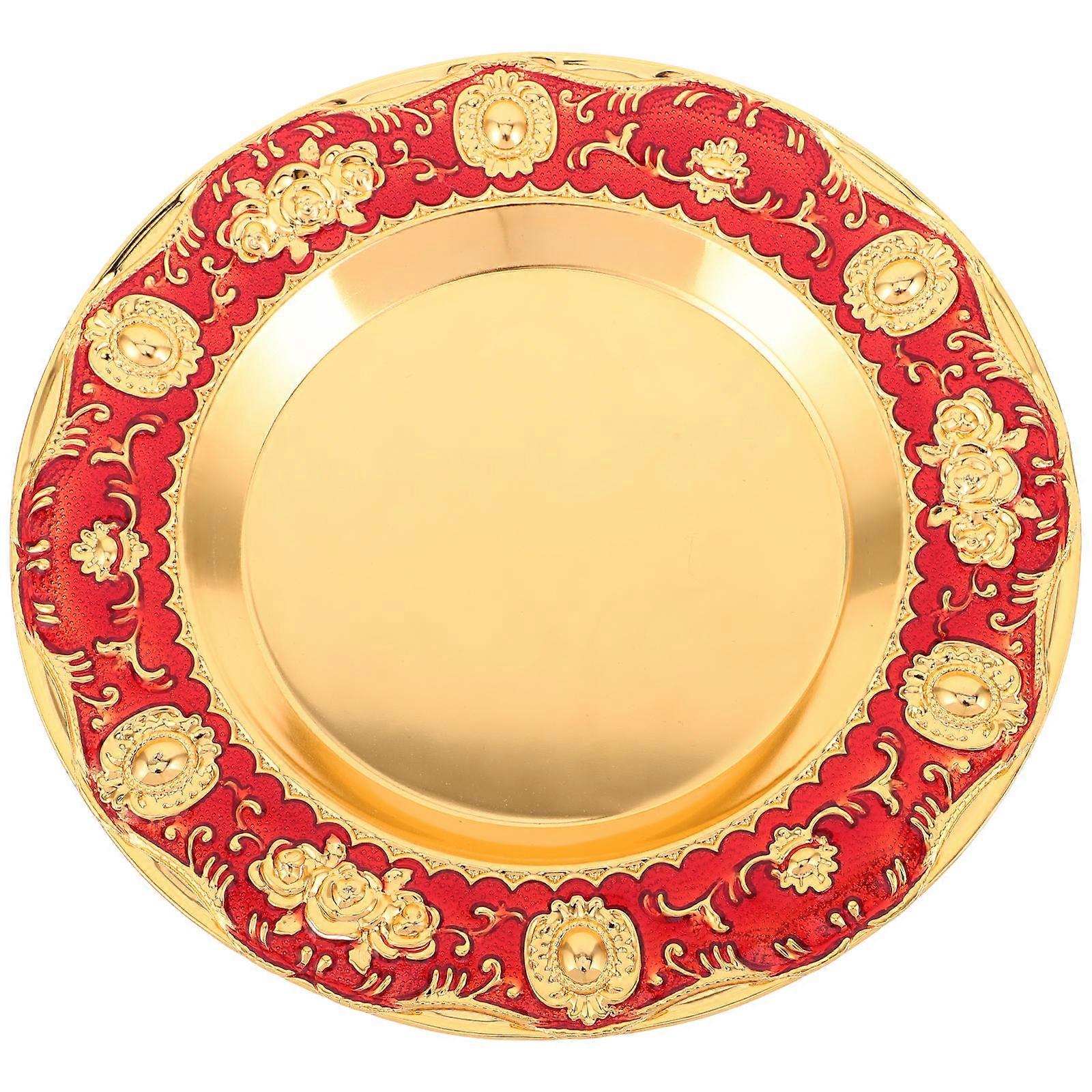 Red Metal Serving Tray Round Decorative Tray for Serving 5Pcs Versatile Use