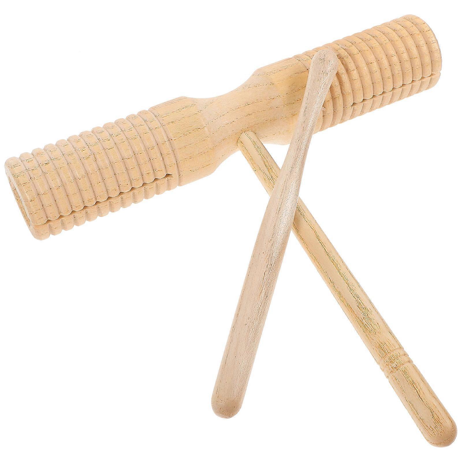 Wood Guiro Instrument with Stick for Beginner 5Sets Light Yellow Color