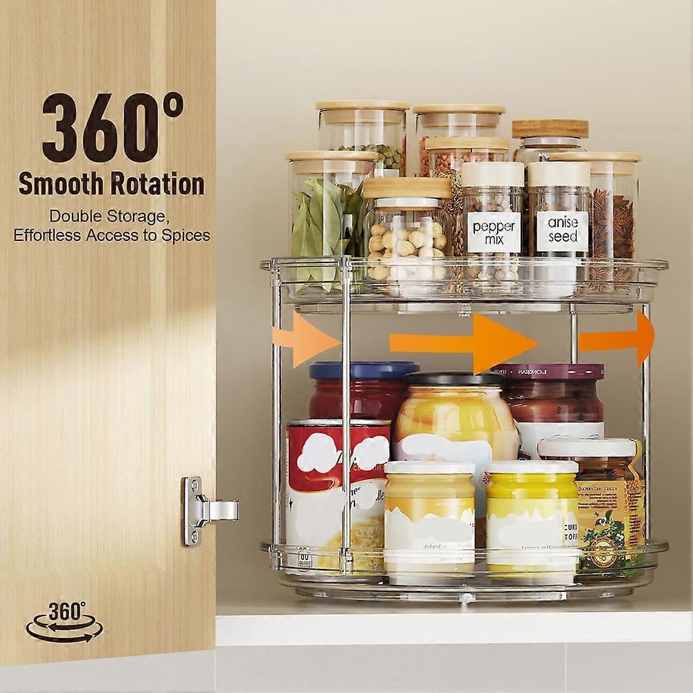 2 Tier Organizer, 9.25Inch Turntable for Cabinet, Stackable Turntable Organizer Rotating Spice Rack Organization