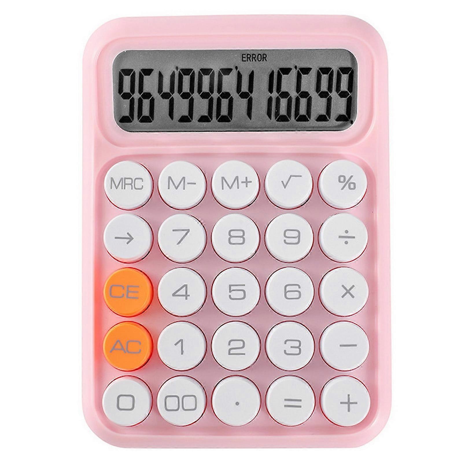 Desktop Calculator 12 Digits Big Round Flexible Buttons Candy Color Large LCD Display Battery Operated Finance Student Calculator Office Supplies
