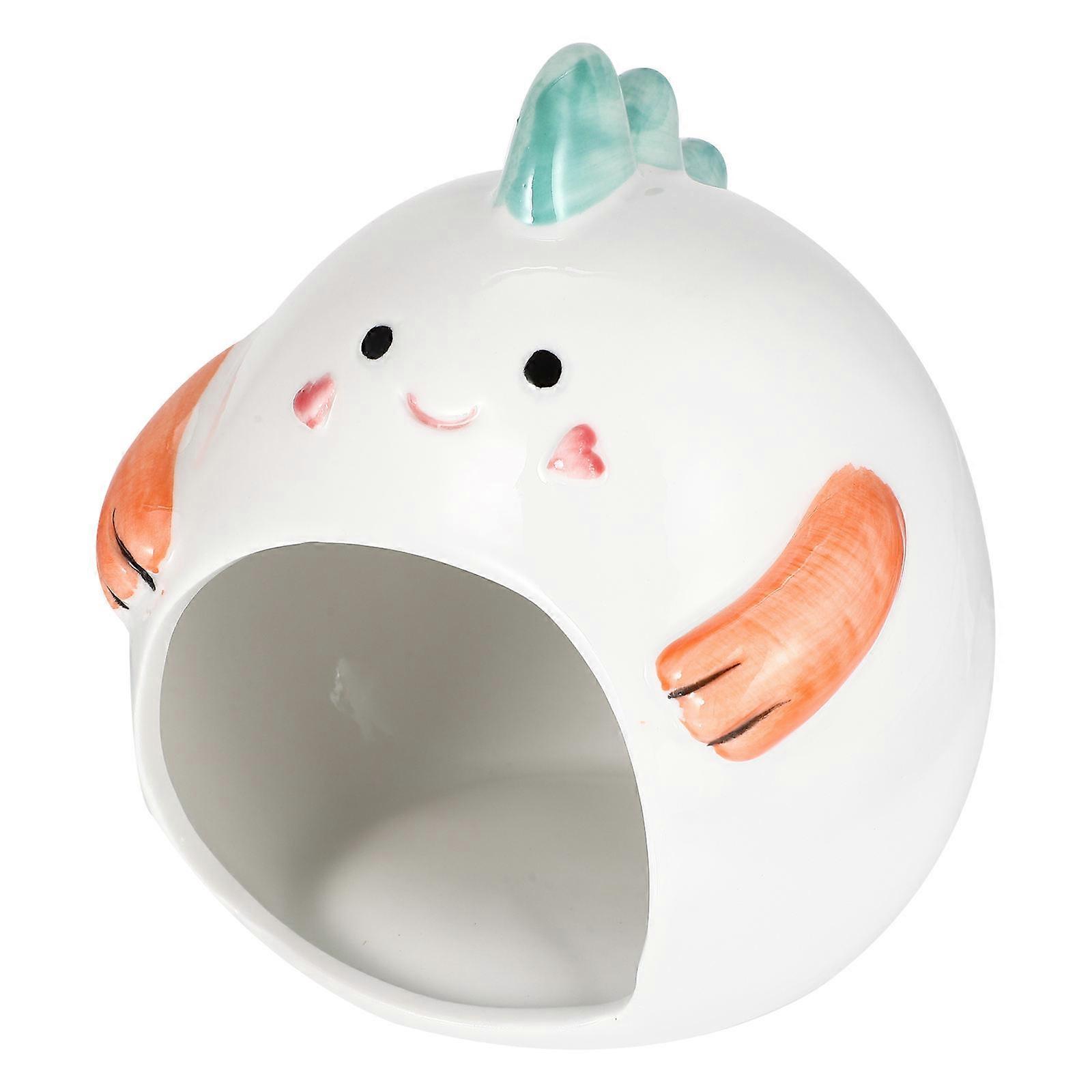 Hamster Hideout Ceramic House for Small Pet Comfort 2Pcs White