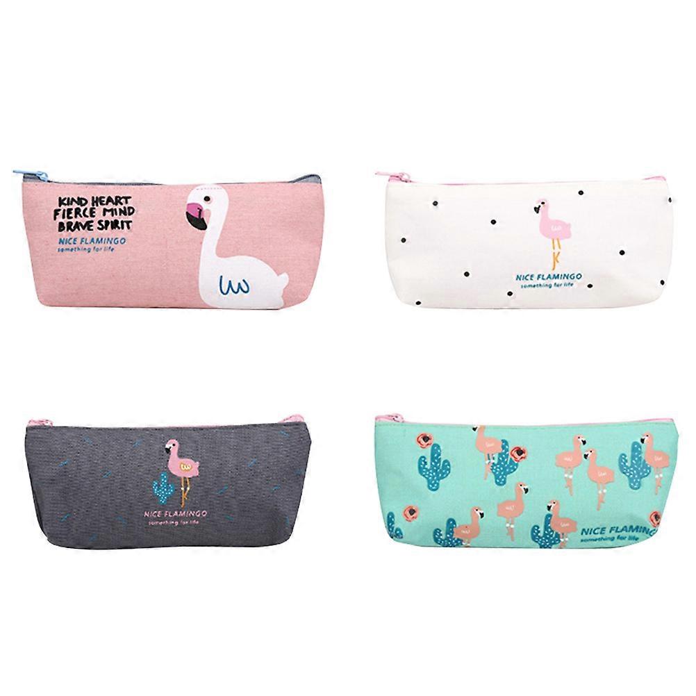 Canvas Pen Holder Flamingo Pattern for Storage 8Pcs Pencil Case