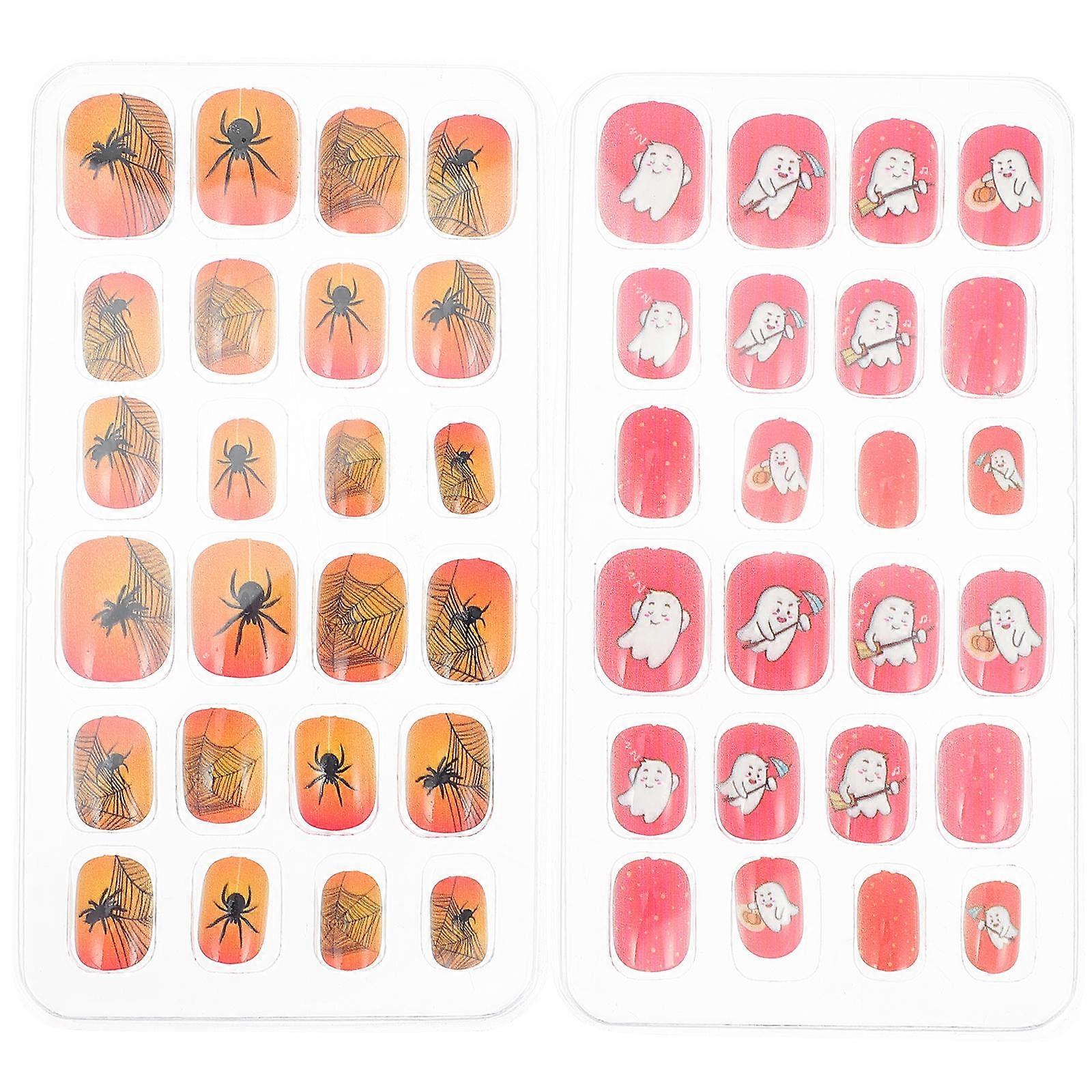 Kids False Nails Various Shapes Orange Plastic for Halloween 2boxes