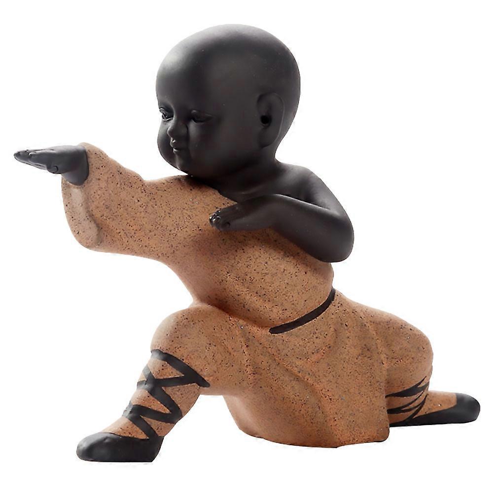 Monk Statue Kung Fu Purple Sands Decor for Decoration 2Pcs Set