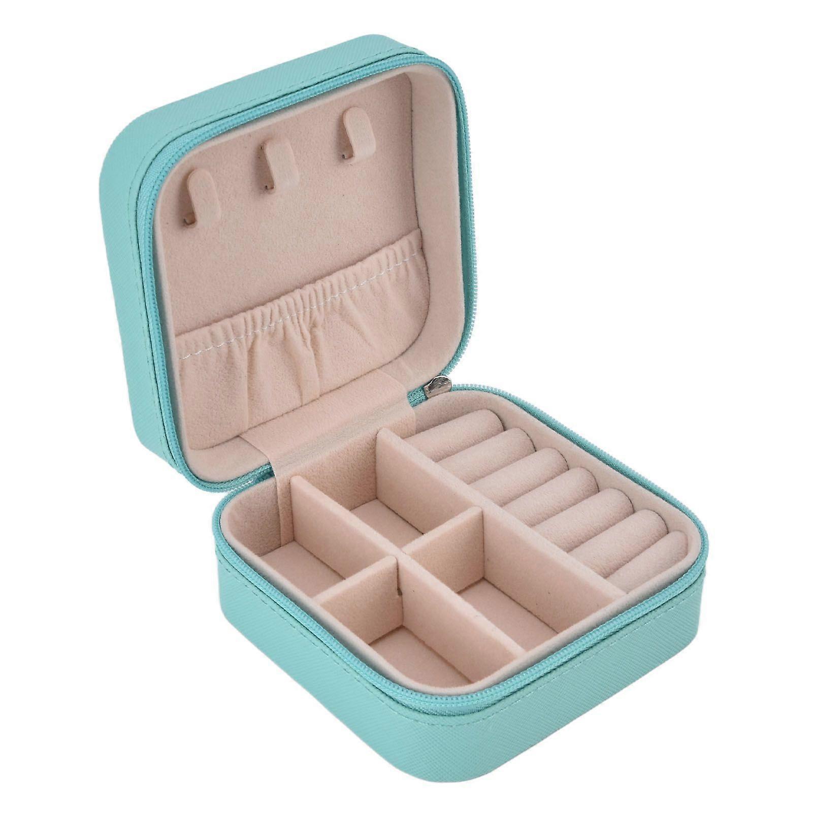 Portable Jewelry Case with Zipper 4 Grids Large Capacity Partition Storage Soft Lining Mini Jewelry Storage Box for TravelEgg Blue