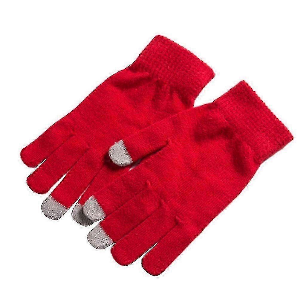 Women Winter Touchcreen Gloves Ribbed Knit Elastic Cuff Solid Color Ski Mittens